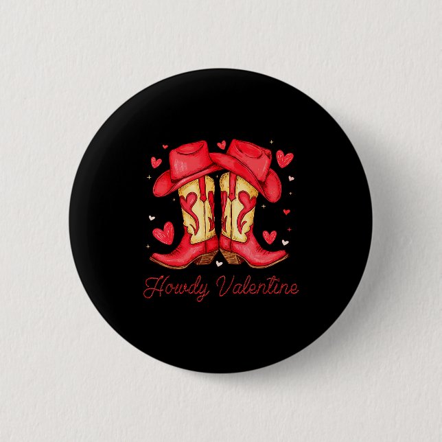 Retro Howdy Valentine Western Valentines Day Cowbo 2 Inch Round Button (Front)