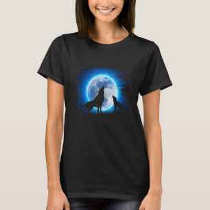 Retro Howling Wolf Under A Moonlit Sky Camping Wol T-Shirt