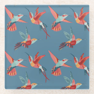Retro Hummingbird Pattern 2 Glass Coaster