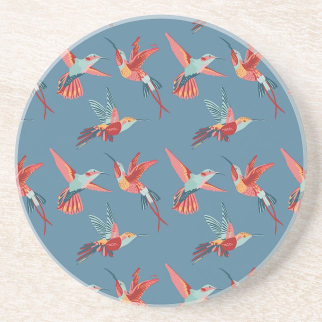 Retro Hummingbird Pattern Coaster (Front)