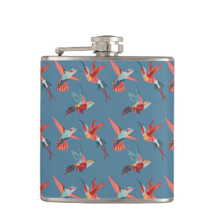 Retro Hummingbird Pattern Hip Flask