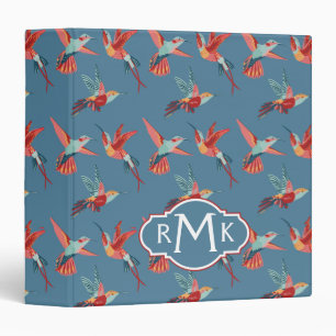 Retro Hummingbird Pattern   Monogram Binder