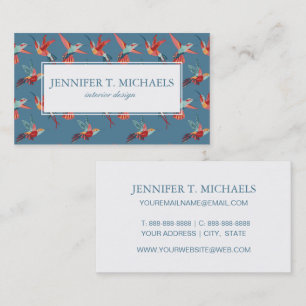 Retro Hummingbird Pattern Monogram Business Card