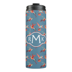 Retro Hummingbird Pattern Monogram Thermal Tumbler