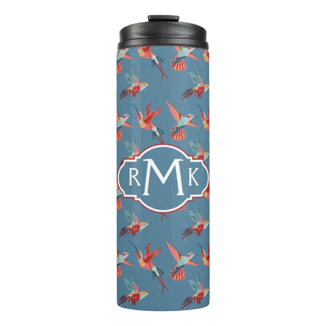 Retro Hummingbird Pattern | Monogram Thermal Tumbler (Front)