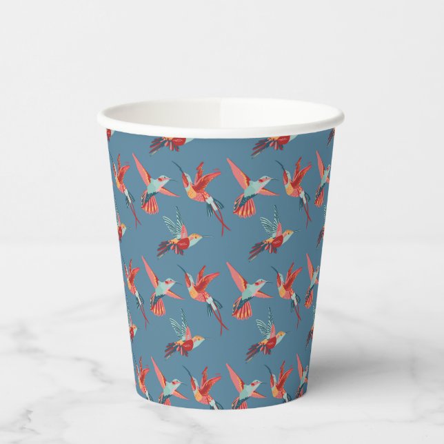 Retro Hummingbird Pattern Paper Cups (Left)