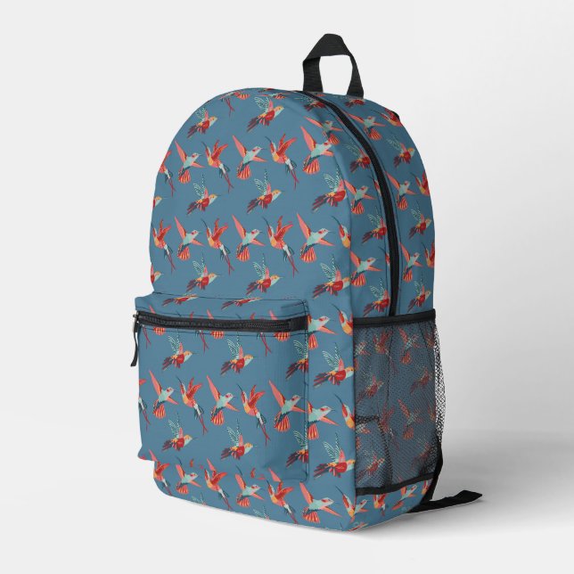 Retro Hummingbird Pattern Printed Backpack (Back Corner Right)