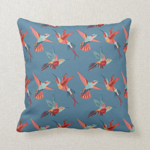 Retro Hummingbird Pattern Throw Pillow