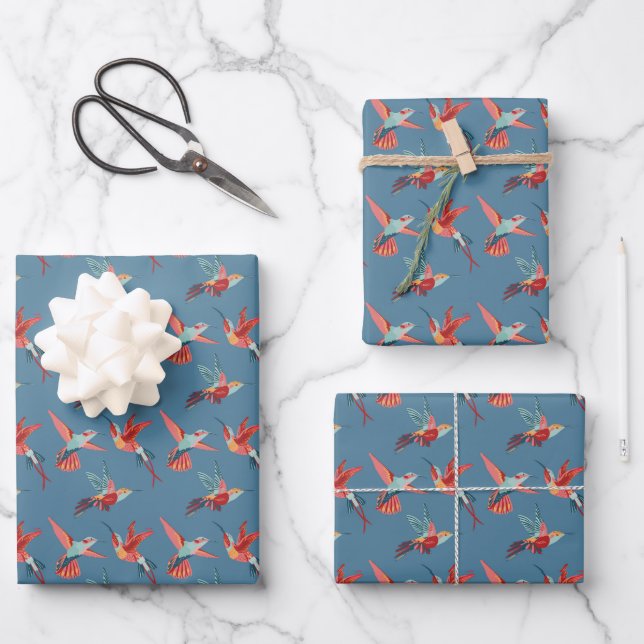 Retro Hummingbird Pattern Wrapping Paper Sheet (Front)