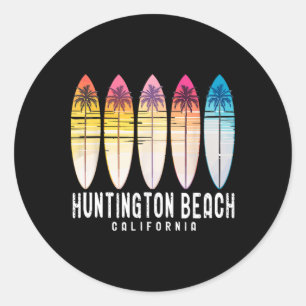 Retro Huntington Beach California Surfer Surfing  Classic Round Sticker