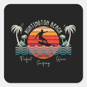 Retro Huntington Beach Surfing  Square Sticker