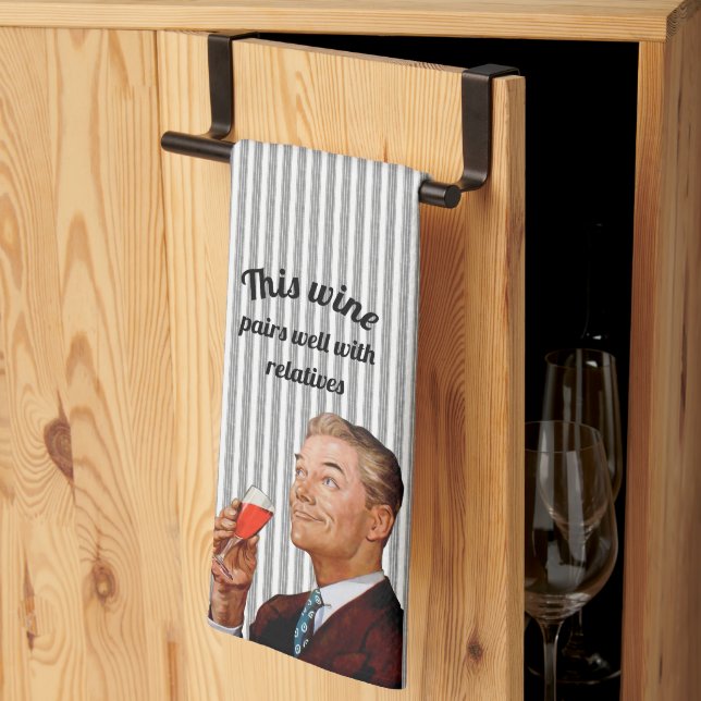 Retro Husband Funny Wine Kitchen Towel (Thirds Fold)