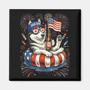 Retro Husky Beer Usa 250th Anniversary 4th Of July Magnet