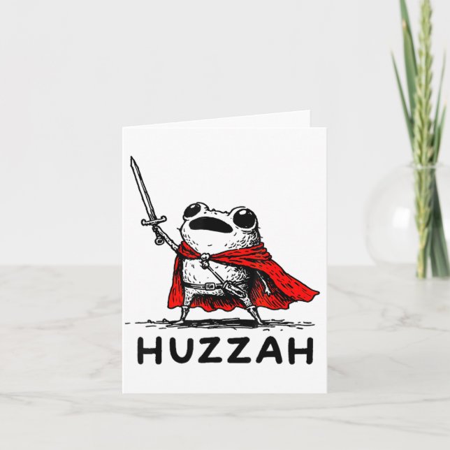 Retro Huzzah Frog Knight Funny Sword Meme Quote  Card (Front)