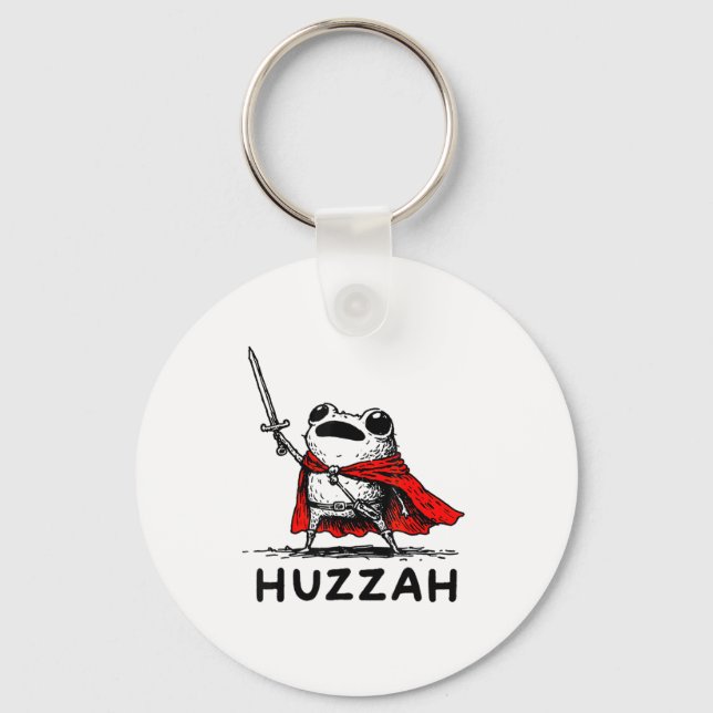Retro Huzzah Frog Knight Funny Sword Meme Quote  Keychain (Front)
