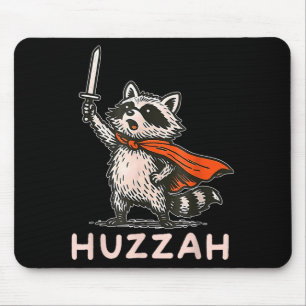 Retro Huzzah Raccoon Knight Funny Sword Meme Quote Mouse Pad