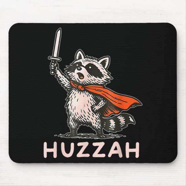 Retro Huzzah Raccoon Knight Funny Sword Meme Quote Mouse Pad (Front)