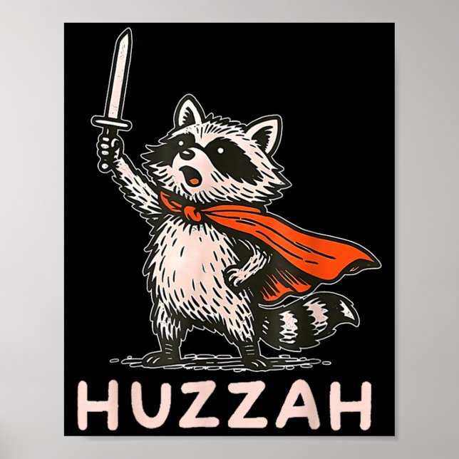 Retro Huzzah Raccoon Knight Funny Sword Meme Quote Poster (Front)