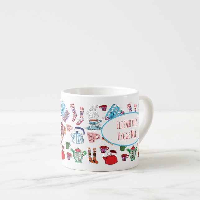 Retro Hygge Hand Drawn Personalized Winter  Espresso Cup (Front Right)