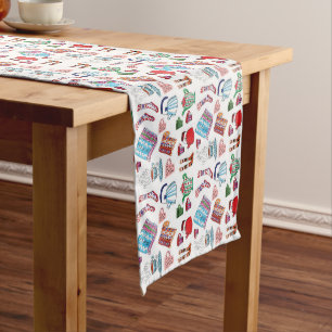 Retro Hygge Hand Drawn Scandinavian Style Cozy Long Table Runner