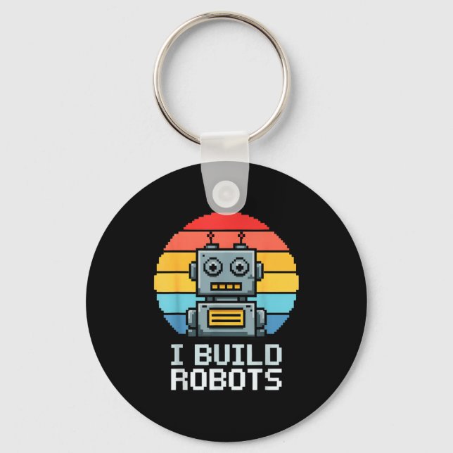 Retro I Build Robots Robotics Engineering Ai Tech  Keychain (Front)