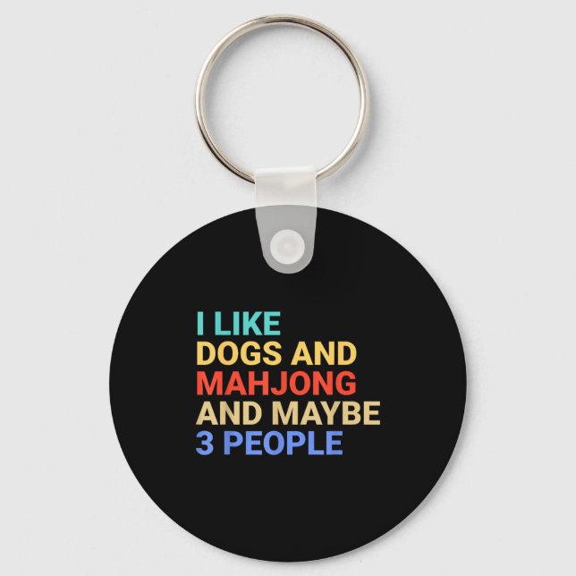 Retro I Like Dogs And Mahjong Lover Funny  Keychain (Front)