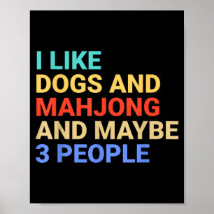 Retro I Like Dogs And Mahjong Lover Funny  Poster