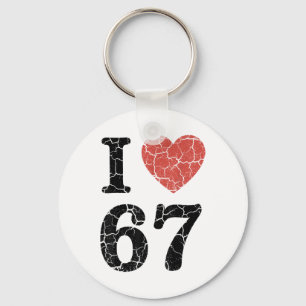 Retro I Love 67 Heart Number 67 Funny Meme Six Sev Keychain