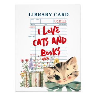 Retro I Love Cats and Books Photo Print