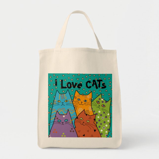 Retro i Love Chats Sac fourre-tout d'épicerie (Devant)