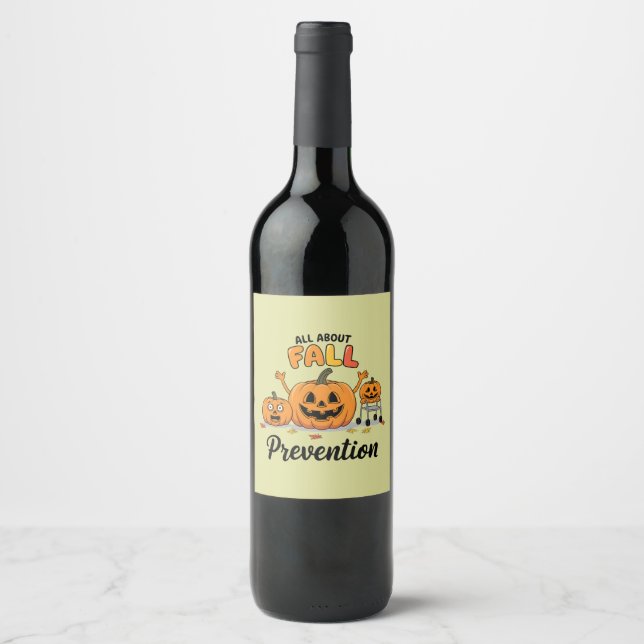 Retro I Love Fall Prevention Fall Occupational  Wine Label (Front)