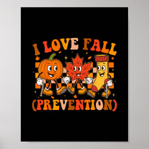 Retro I Love Fall Prevention Fall Physical Therapy Poster