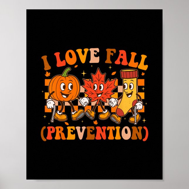 Retro I Love Fall Prevention Fall Physical Therapy Poster (Front)