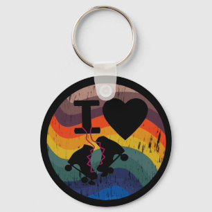 Retro I Love Roller Skating Distressed Look Keychain