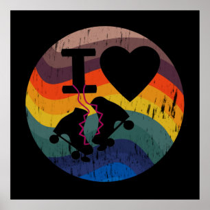 Retro I Love Roller Skating Distressed Look Poster