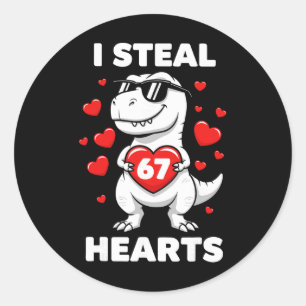 Retro I Steal 67 Hearts 67 Valentines Day Dinosaur Classic Round Sticker