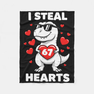 Retro I Steal 67 Hearts 67 Valentines Day Dinosaur Fleece Blanket