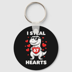 Retro I Steal 67 Hearts 67 Valentines Day Dinosaur Keychain