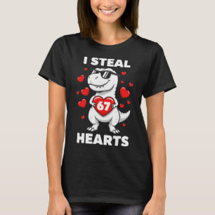 Retro I Steal 67 Hearts 67 Valentines Day Dinosaur T-Shirt