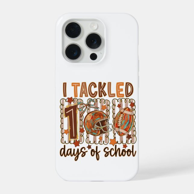 Retro I Tackled 100 Days School Football Design iPhone Case (Back)