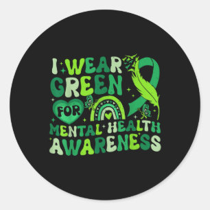 Retro I Wear Green For Mental Health Awareness Mon Classic Round Sticker
