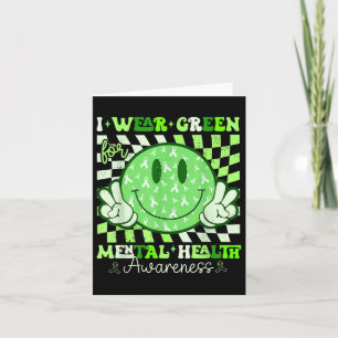 Retro I Wear Green For Mental Health Awareness Rib Card