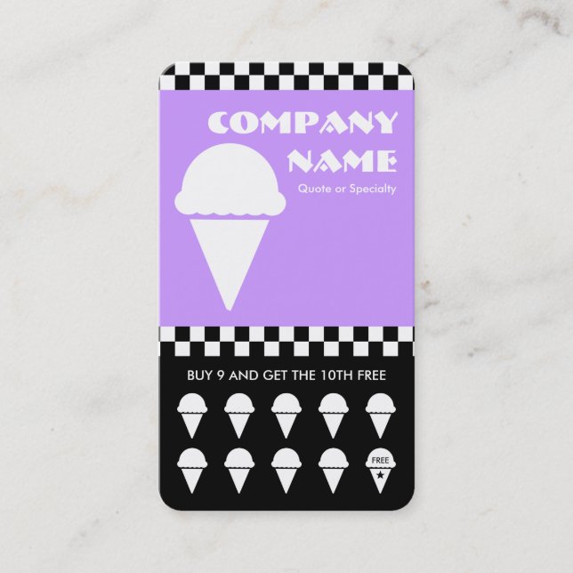 retro ice cream checkers punchcard loyalty card (Front)