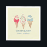 Retro Ice Cream Cone 18th Birthday Custom Napkin<br><div class="desc">New for Summer 2004. A retro patriotic design feature 3 ice cream cones in pastel retro red,  white and blue. Two lines of editable text allow you to customize this design.</div>