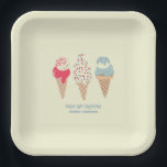 Retro Ice Cream Cone 18th Birthday Custom Paper Plate<br><div class="desc">New for Summer 2024. A retro patriotic design feature 3 ice cream cones in pastel retro red,  white and blue. Two lines of editable text allow you to customize this design.</div>