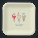 Retro Ice Cream Cone 18th Birthday Custom Paper Plate<br><div class="desc">New for Summer 2024. A retro patriotic design feature 3 ice cream cones in pastel retro red,  white and blue. Two lines of editable text allow you to customize this design.</div>