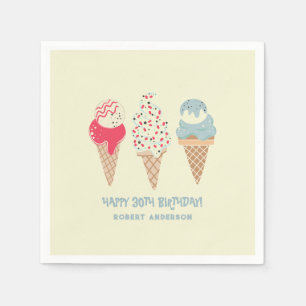 Retro Ice Cream Cone 30th Birthday Custom Napkin