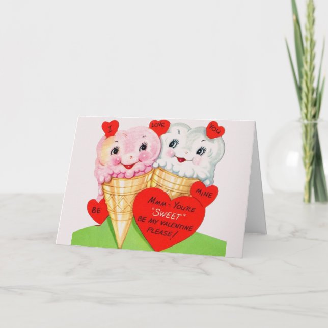 Retro Ice Cream Cone Valentine's Day Card (Front)