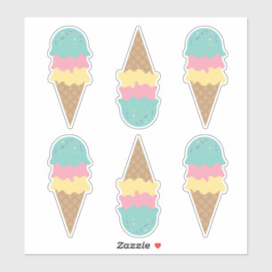 Retro Ice Cream Cones Teal Vanilla Pink