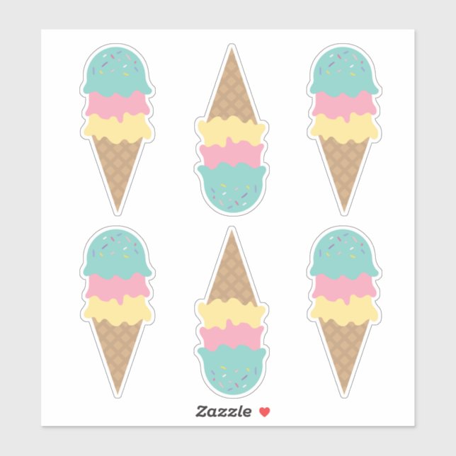 Retro Ice Cream Cones Teal Vanilla Pink (Sheet)